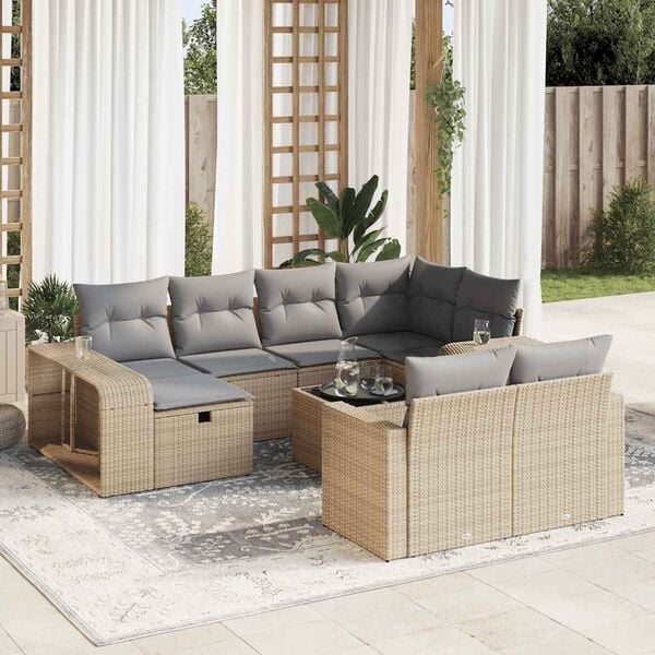 vidaXL Set Divani da Giardino 11 pz con Cuscini Beige in Polyrattan