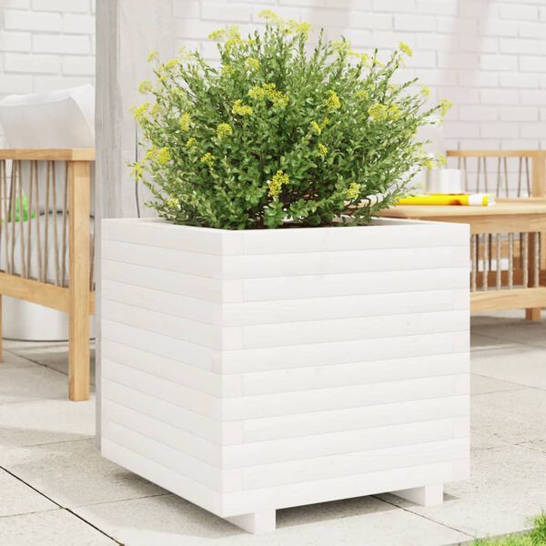 vidaXL Fioriera da Giardino Bianca 50x50x49,5cm Legno Massello di Pino