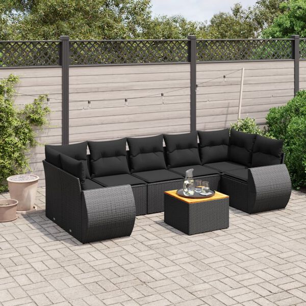 vidaXL Set Divani da Giardino con Cuscini 8 pz Nero in Polyrattan