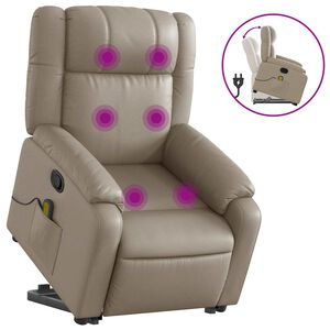 vidaXL Poltrona Alzapersone Massaggi Reclinabile Cappuccino Similpelle
