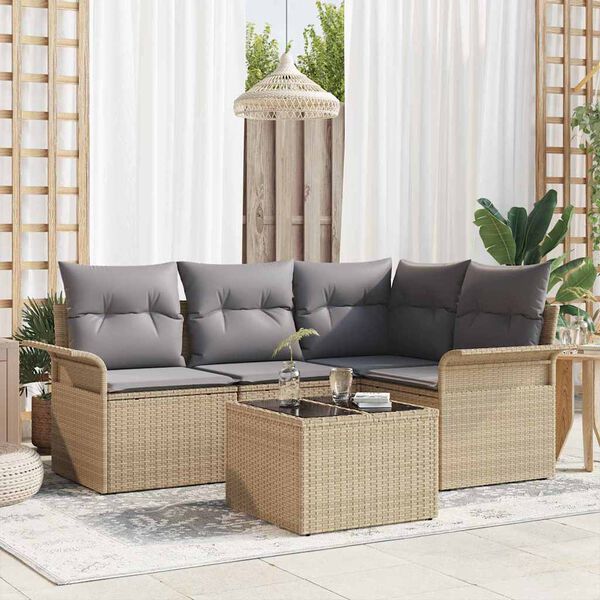 vidaXL Set Divano da Giardino con archiviazione 5 pcs Beige polyrattan