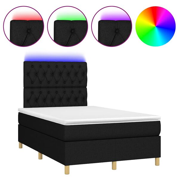 vidaXL Letto a Molle con Materasso e LED Nero 120x190 cm in Tessuto