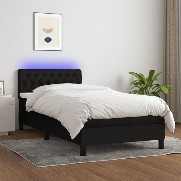 vidaXL Letto a Molle con Materasso e LED Nero 100x200 cm in Tessuto
