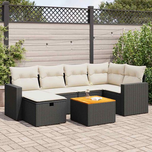 vidaXL Set Divani da Giardino con Cuscini 7pz Nero Polyrattan