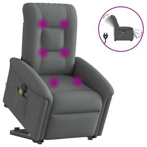vidaXL Poltrona Alzapersona Massaggi Elettrica Grigio Scuro Tessuto