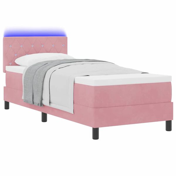 vidaXL Letto a Sorgente LED con materasso Rosa 80 x 200 cm Velluto