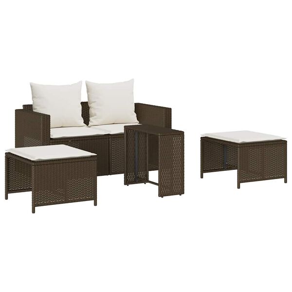 vidaXL Set Divano da Giardino 5 pz con Cuscini Marrone in Polyrattan