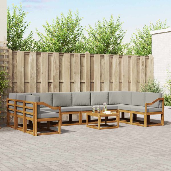 vidaXL Set di divani da esterno 11 pcs Grigio Naturale e Chiaro