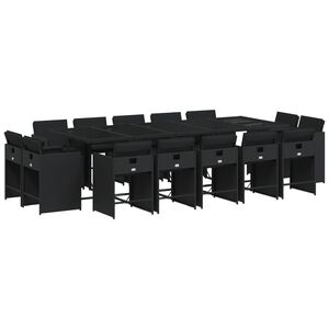 vidaXL Set da Pranzo da Giardino 15 pz con Cuscini Nero in Polyrattan