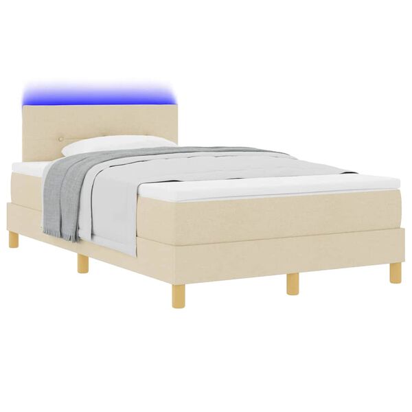 vidaXL Letto a Sorgente LED con materasso Crema 120 x 200 cm Tessuto