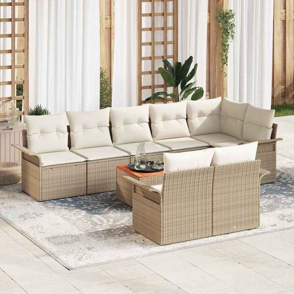vidaXL Set Divano da Giardino con cuscino 9 pcs Beige polyrattan