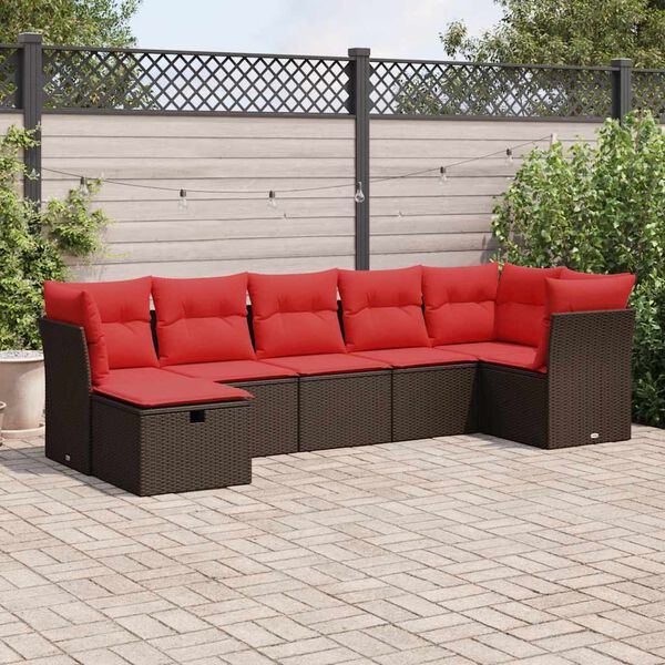 vidaXL Set Divani da Giardino 7 pz con Cuscini Marrone in Polyrattan