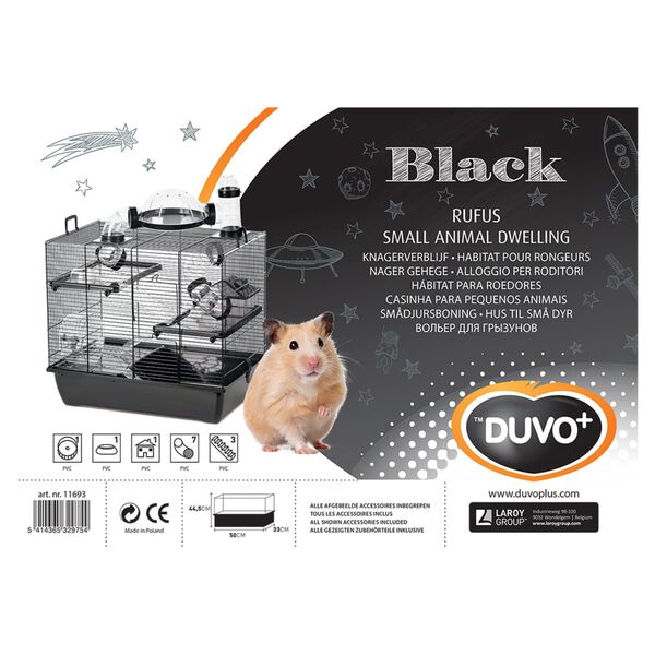 Duvoplus Gabbia Roditori con Accessori Black Rufus 50x33x44,5 cm Nera