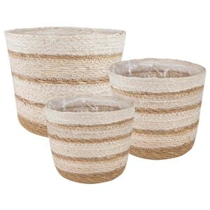 vidaXL 3 pz Naturale, Bianco e Beige &Oslash;26 x 19 cm 100% Erba marina
