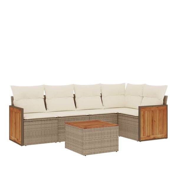 vidaXL Set Divano da Giardino 6 pz con Cuscini Beige in Polyrattan