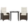 vidaXL Set da Pranzo da Giardino 3pz con Cuscini in Polyrattan Marrone