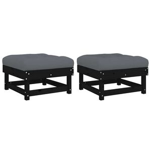 vidaXL Poggiapiedi Giardino con Cuscini 2pz Legno Massello Pino Nero