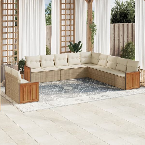 vidaXL Set Divani da Giardino 11 pz con Cuscini Beige in Polyrattan