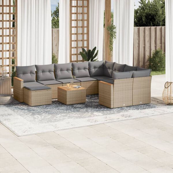 vidaXL Set Divani da Giardino 11 pz con Cuscini Beige in Polyrattan