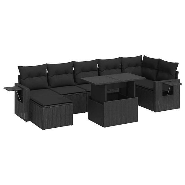 vidaXL Set Divani da Giardino con Cuscini 8 pz Nero in Polyrattan