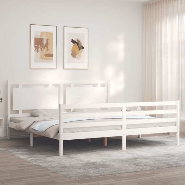 vidaXL Giroletto con Testiera Bianco 200x200 cm in Legno Massello