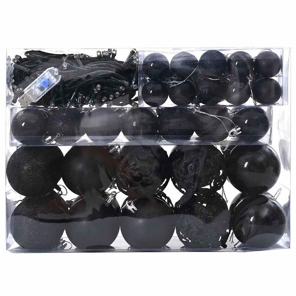 vidaXL Set di Palle di Natale con 150 LED 61 pcs Nero Plastica