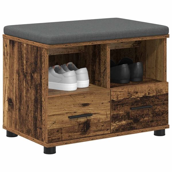 vidaXL Panca per ingresso con cuscino Legno vecchio 60 x 38 x 46 cm