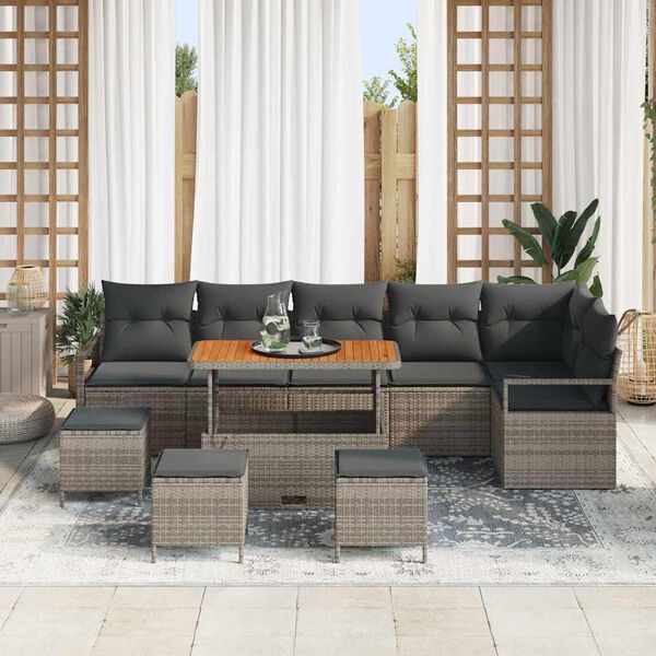 vidaXL Set Divano da Giardino con cuscino 10 pcs Grigio Poly Rattan