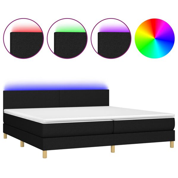 vidaXL Letto a Molle Materasso e LED Nero 200x200cm in Tessuto
