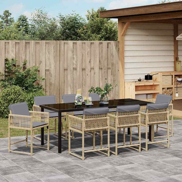 vidaXL Set da Pranzo per Giardino 9 pcs Beige polyrattan