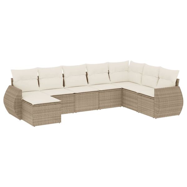vidaXL Set Divano da Giardino 8 pz con Cuscini Beige in Polyrattan