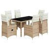 vidaXL Set da Bistr&ograve; da Giardino 7 pz con Cuscini Beige in Polyrattan