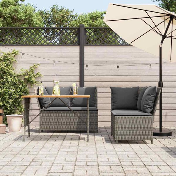 vidaXL Set Divani da Giardino 3 pz con Cuscini Grigio in Polyrattan