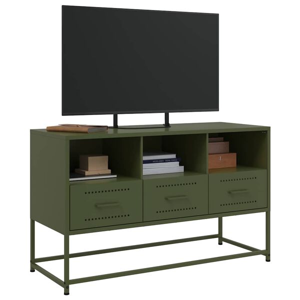 vidaXL Mobile TV Verde Oliva 100,5x39x60,5 cm in Acciaio