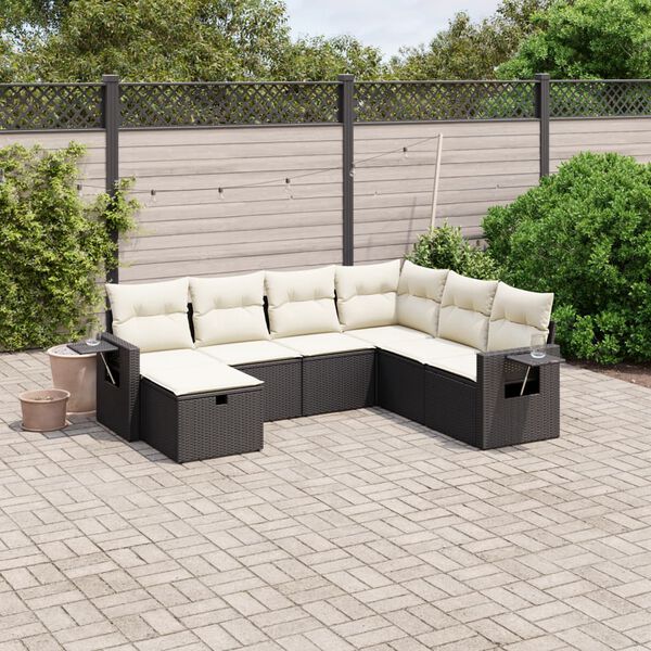 vidaXL Set Divani da Giardino con Cuscini 7pz Nero Polyrattan