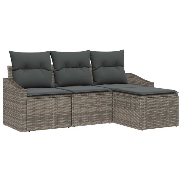 vidaXL Set di divani con cuscino 4 pcs Grigio polyrattan