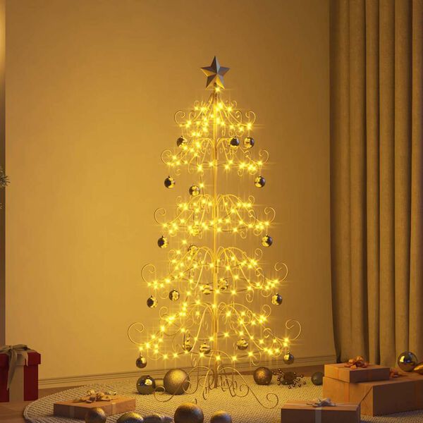 vidaXL Albero di Natale in metallo con supporto Oro 150 cm