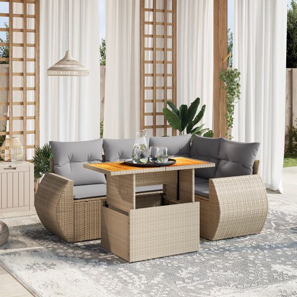vidaXL Set Divano da Giardino 5 pz con Cuscini Beige in Polyrattan