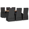 vidaXL Set da Pranzo da Giardino 7 pz Nero con Cuscini in Polyrattan