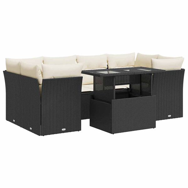 vidaXL Set Divani da Giardino con Cuscini 7pz Nero Polyrattan