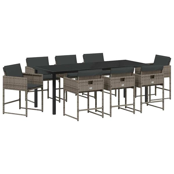 vidaXL Set da Pranzo per Giardino 9 pcs Grigio polyrattan