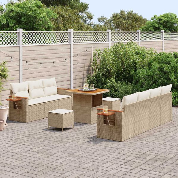 vidaXL Set Divano da Giardino con cuscino 10 pcs Beige e Crema