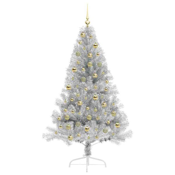 vidaXL Albero di Natale artificiale con luci integrate Argento 180 cm
