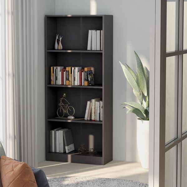 vidaXL Libreria 4 Ripiani Grigio Lucido 60x24x142 cm Legno Multistrato
