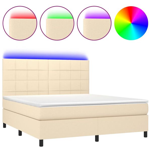 vidaXL Letto a Molle con Materasso e LED Crema 160x200 cm in Tessuto