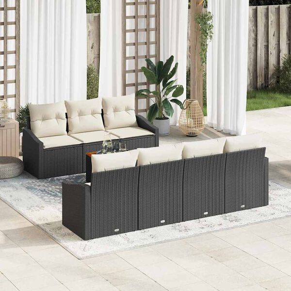 vidaXL Set Divano da Giardino con cuscino 8 pcs Nero polyrattan