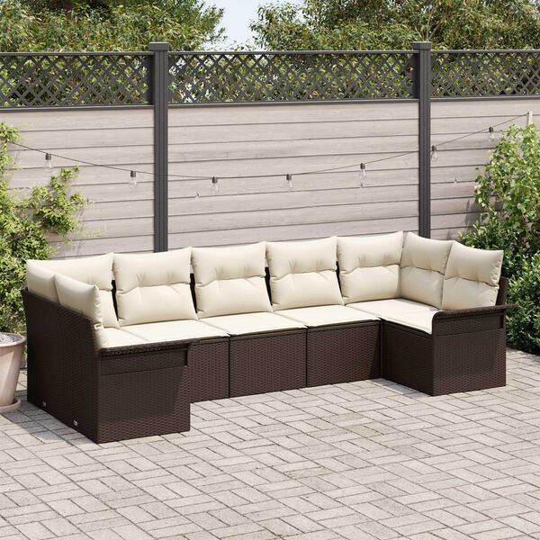 vidaXL Set Divano da Giardino con cuscino 7 pcs Marrone polyrattan
