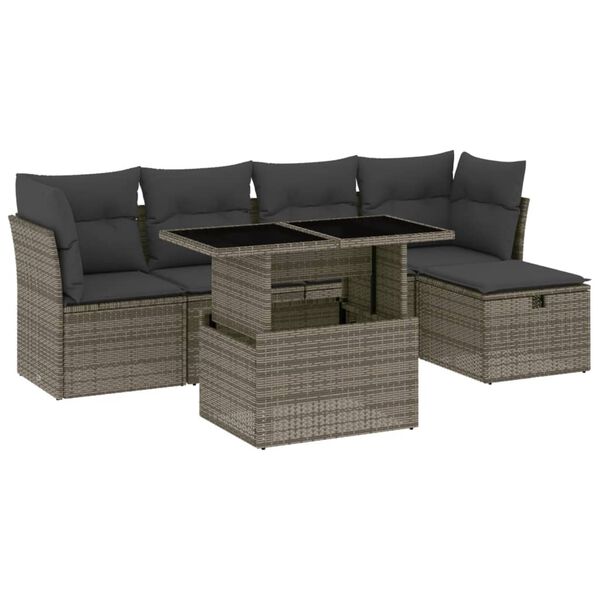vidaXL Set Divano da Giardino 6 pz con Cuscini Grigio in Polyrattan