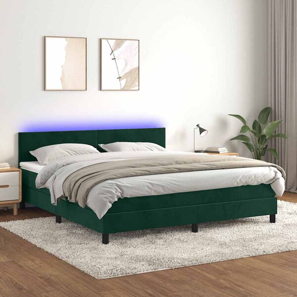 vidaXL Letto a Molle con Materasso e LED Verde Scuro 180x200cm Velluto