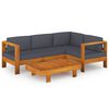 vidaXL Set Divani Giardino 5 Posti Cuscini Grigi Scuro Massello Acacia